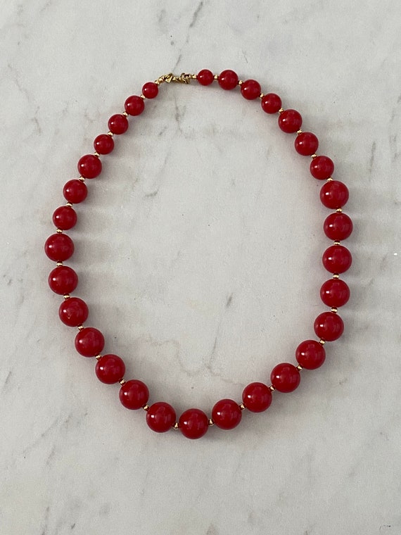 Vintage red gold beaded graduated necklace Monet - image 2