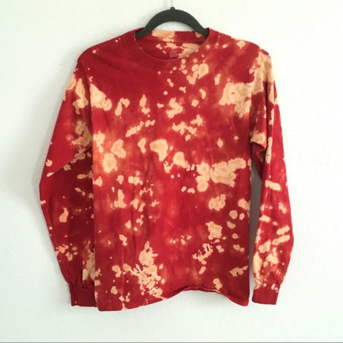 Red Reverse bleach dye long sleeve crewneck shirt Etsy