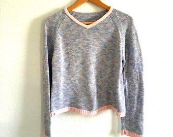 Vintage vneck sweater knit pastel pink purple blue sweater small