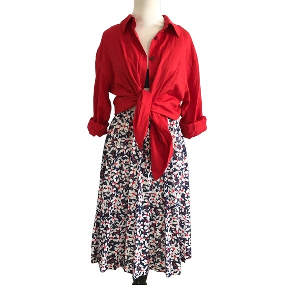 Vintage skirt pleated floral print midi skirt red… - image 2