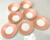 PINK Cremax Bordette Petalware milk glass bowls and plates dessert set, pink crinoline ruffle glass depression vintage MacBeth-Evans