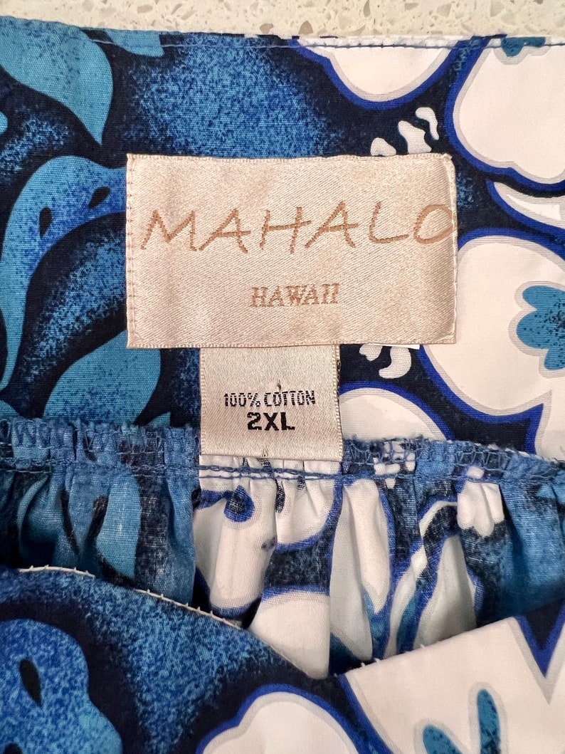 Hawaiian blue and White Hibiscus mumu muu muu Dress 2XL Floral Mahalo Hawaii Tiki afbeelding 3