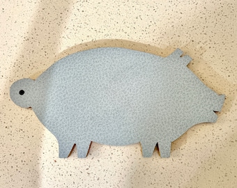 Vintage Pig Cutting Board Blue Laminate Formica Top Handmade! Cutting Board Wooden