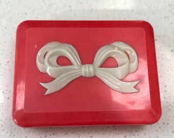 Pink Bow Celluloid Jewelry Box Vintage cute