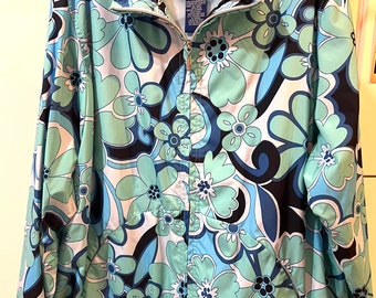Vintage Catalina Groovy Retro Blue Flower Windbreaker Jacket Oversize Large XL Extra Large floral