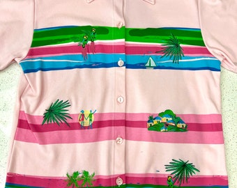 Pink Vintage Tropical shirt jacket Buttons Vintage Medium Needle & Threads