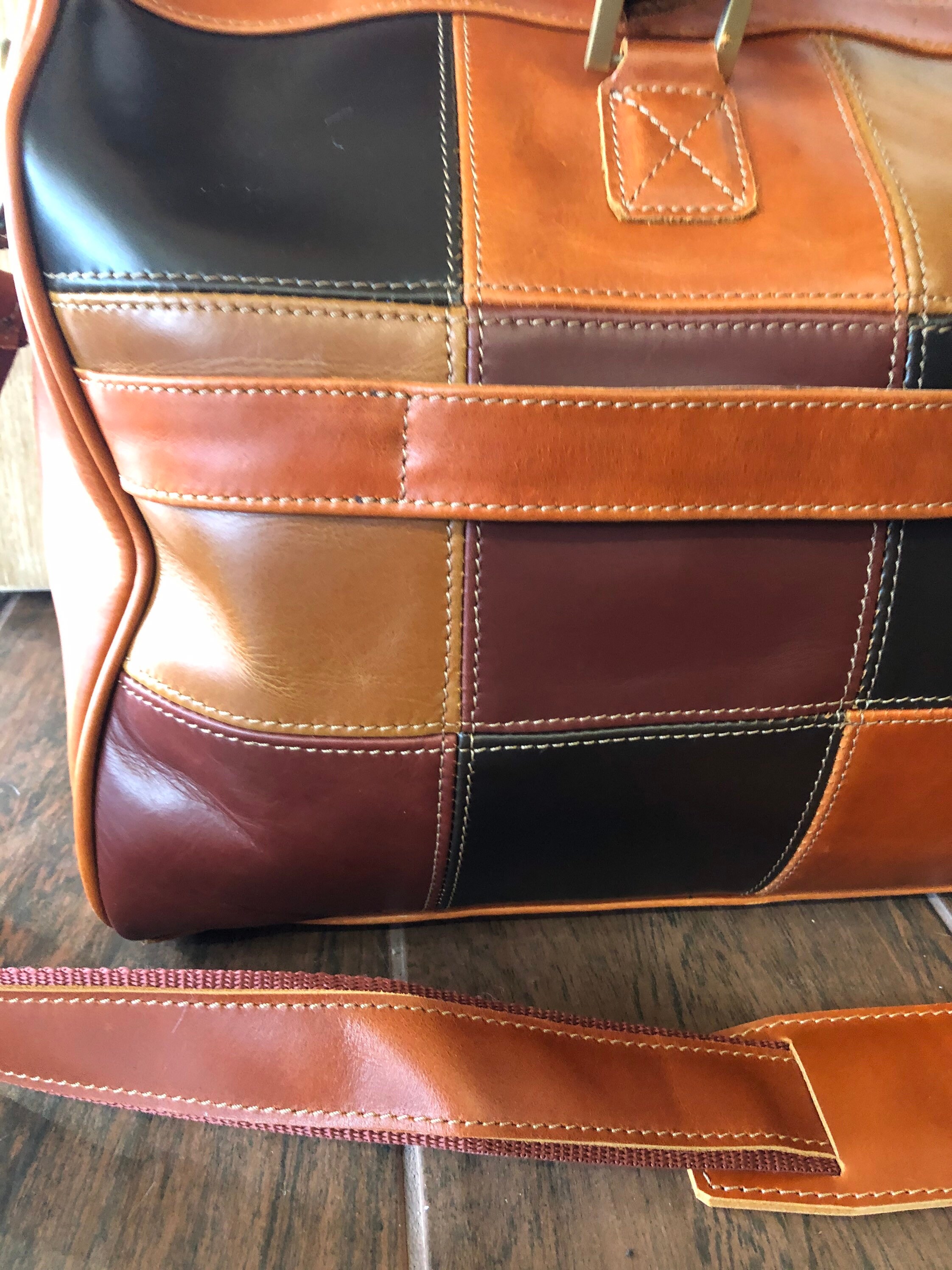 Genuine Leather Patchwork Duffel Bag Travel Carry-on - Etsy