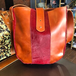 Genuine Leather Shoulder Bag Brown Red Hair Hide Handbag
