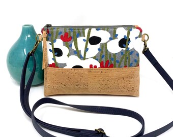 Organic & Cork Mini Crossbody Bag - Poppies on a Hill