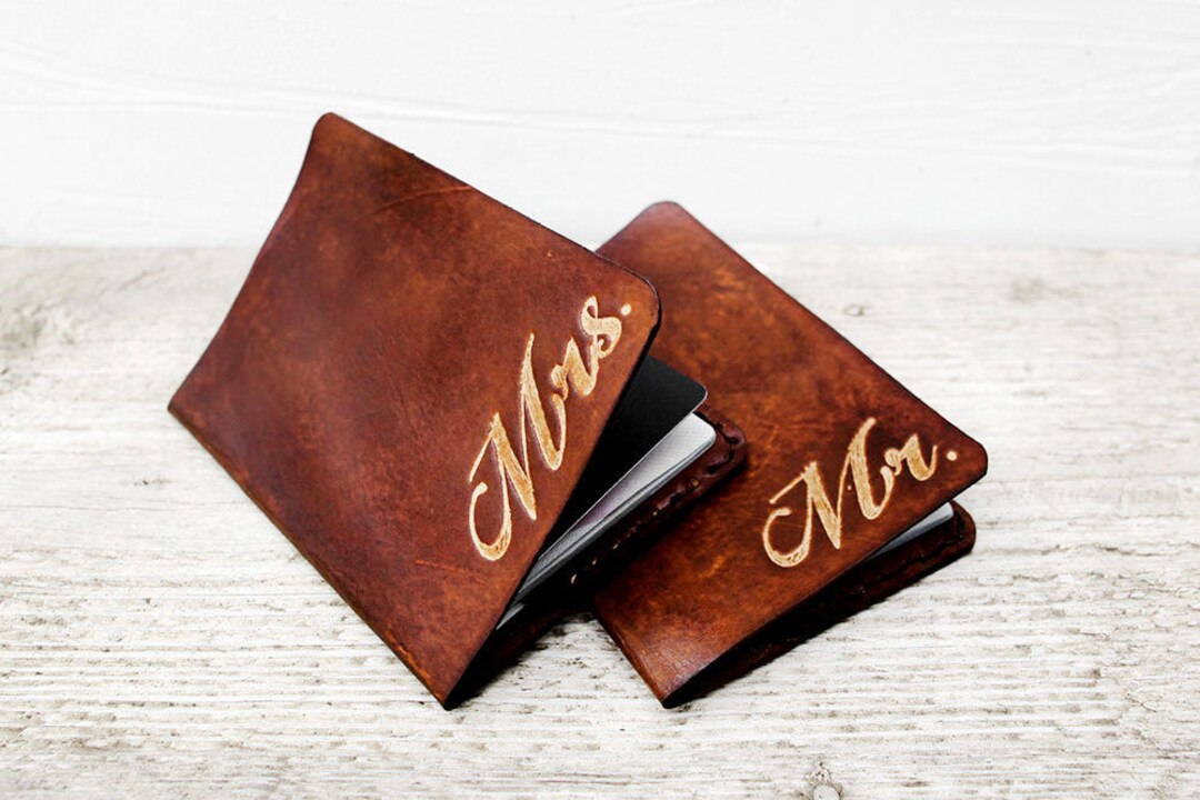 Mr and Mrs Leather Passport Holders, His and Hers Gift Set of Two