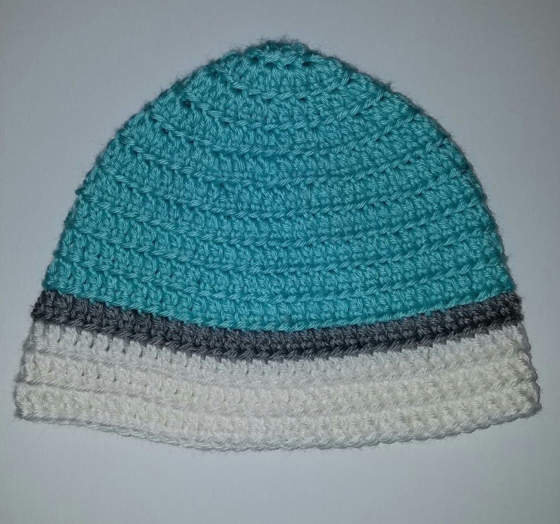 gray and white striped beanie Turquoise