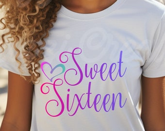 Dulces dieciséis SVG/ 16 cumpleaños SVG/ 16 años de edad SVG/ cumpleaños svg/ camisa de cumpleaños svg/ fiesta de cumpleaños svg/ dxf/ png/ archivo de corte cricut