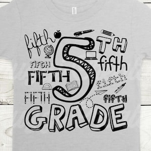 5th Grad Typografie SVG| Fünfte Klasse Typografie SVG | 5th Grad SVG| Fünfte Klasse SVG| Erster Schultag SVG| Dxf| Png| Cricut Cut File