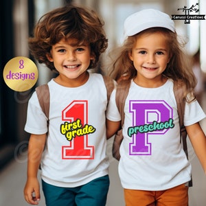 Varsity Letter Back to School SVG Bundle/ 8 Designs/ Back To School SVG/ First Day of School SVG/ dxf/ png/ Cricut Cut Files