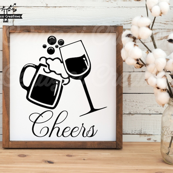 Cheers Beer and Wine Glass Toast SVG| Cheers SVG| Beer SVG| Wine Svg| His and Hers Svg| Bar Sign Svg| Party Svg| Dxf| Png| Cricut Cut File