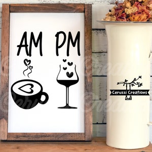 FM EM Kaffe Vin SVG| Kaffebarskylt Svg| Vinbarskylt Svg| Kaffe Svg| Vin Svg| Kök Svg| Köksskylt Svg| Dxf| Png| Cricut Cut-fil