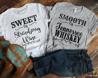Smooth As Tennessee Whiskey SVG| Sweet As Strawberry Wine SVG| 2 Designs| Couple Shirts SVG| Country Song Svg| Dxf| Png| Cricut Cut File