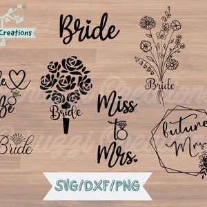 Braut Bundle SVG| 7 Designs| Braut SVG| Hochzeit SVG| Braut zu sein svg| Fräulein an Mrs.Svg| Zukünftige Frau SVG| Diamant SVG| Dxf|Png|Cricut Cut Datei