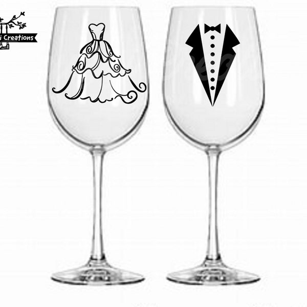 Wedding Dress and Tux SVG| Wedding SVG| Wedding Dress SVG| Tux Svg| Wine Glass Svg| Bride Svg| Groom Svg| Dxf| Png| Cricut Cut File