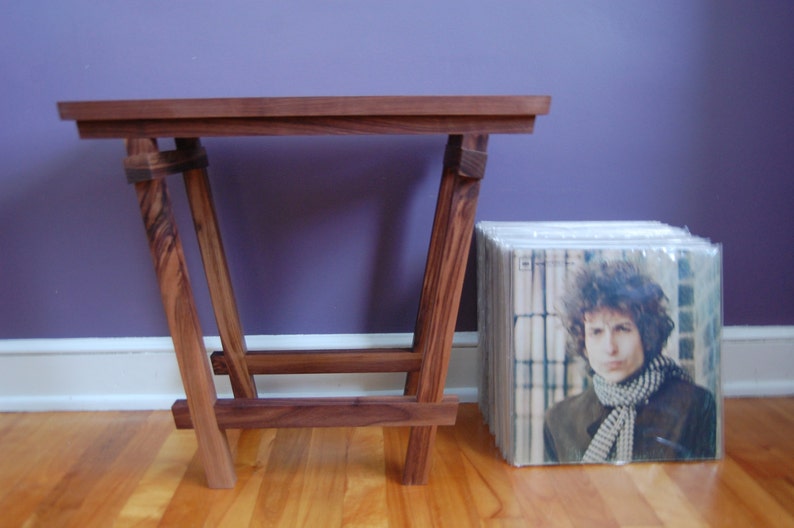 Beautiful Solid Walnut Record Player Table and LP Holder for 12 Vinyl LPs Holds 70 x 12 Vinyls Very Nice Record Storage image 2