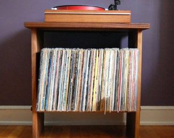 Solid Walnut Record Player Table and LP Holder for 12" Vinyl LPs - Holds 125 x 12" Vinyls - Mortise and Tennon