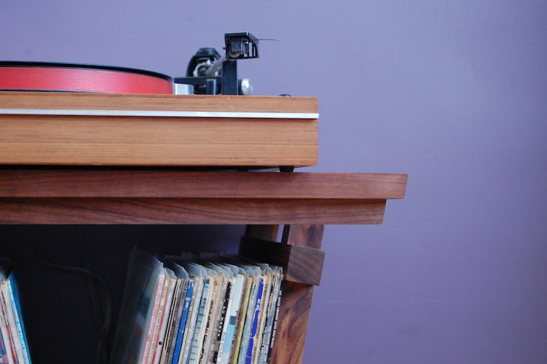 Beautiful Solid Walnut Record Player Table and LP Holder for 12 Vinyl LPs Holds 70 x 12 Vinyls Very Nice Record Storage image 3