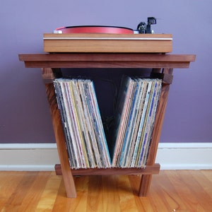 Beautiful Solid Walnut Record Player Table and LP Holder for 12 Vinyl LPs Holds 70 x 12 Vinyls Very Nice Record Storage image 1