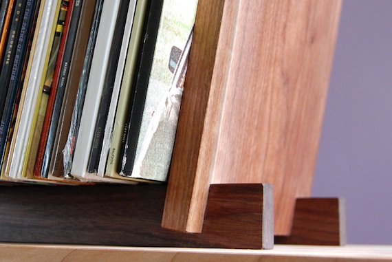 12" Vinyl LP Record Storage - Beautiful Solid Walnut Holder  - Holds 40, or 60 LPs