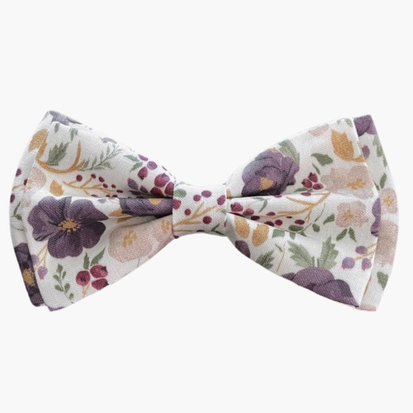 Purple Floral Bow Tie Plum Bowtie Boys Bow Tie Flowered Bow Tie Kids BowTie Infant Bow Tie Violet Flower Bow Tie Purple White Bow Tie