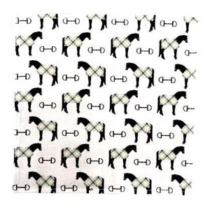 Race Day Pocket Square: Blue Cream Plaid with Black Horses (Adult & Boys)