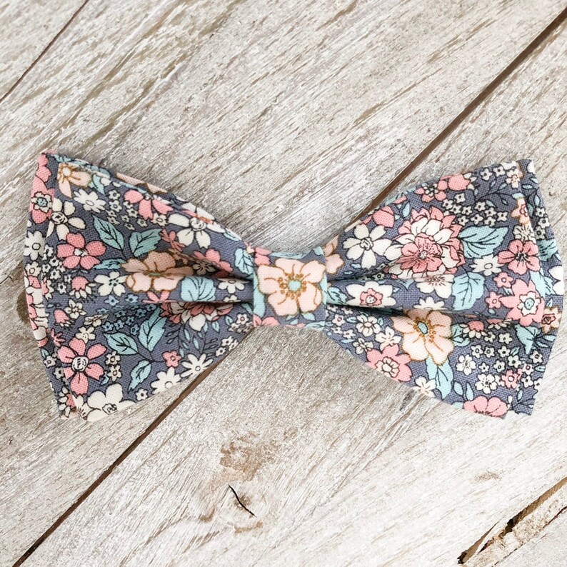 Gray Pink Floral Mens Bow Tie Grey Floral Bow Tie Vintage Etsy