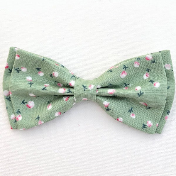 Sage Floral Bow Tie Green Pink Bow Tie Green Floral Bow Tie Sage Easter Bow Pink White Green Bow Tie Green Rosebud Bow Tie Sage Rose Bowtie