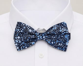 Navy Blue Bubble Bow Tie Boys Mens Bow Tie Blue Polka Dot Wedding Party