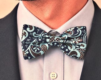 Navy Paisley Scroll Bow Tie | Self-Tie Adult Option | Groomsmen Accessory | Ring Bearer Outfit