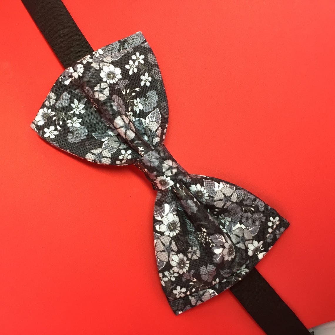 Gray Floral Bow Tie Gray White Bow Tie Black Floral Bow Tie Etsy