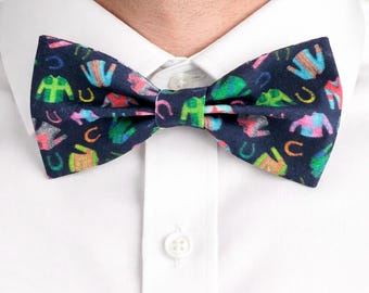 Navy Kentucky Derby Bow Tie Jockey Silks Horseshoes Boys Baby Toddler Adult Horse Racing