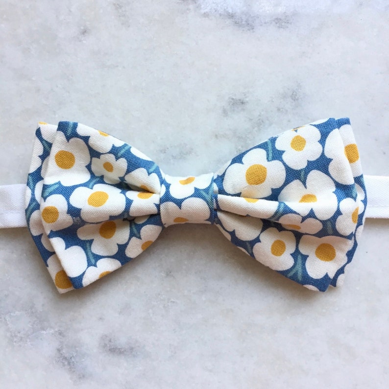 blue and white floral bow tie