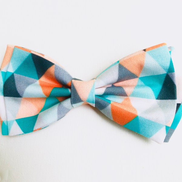 Orange Teal Gray Bow Tie, Geometric Bow Tie, Teal White Gray Bow Tie, Boys Bow Tie, Toddler Bow Tie, Teal Gray Pocket Square, Bowtie