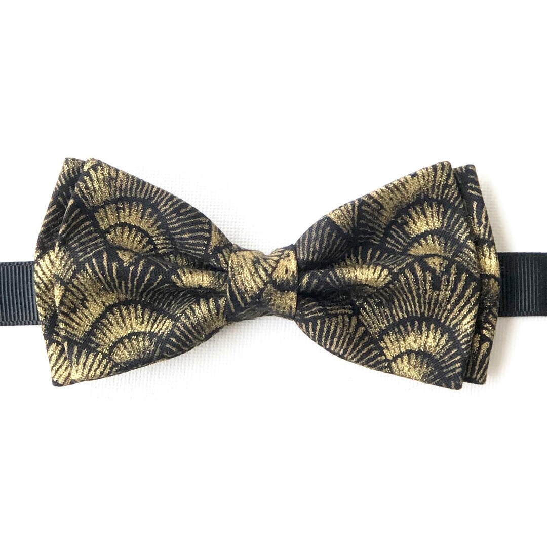 Black Gold Bow Tie, Metallic Bow Tie, Art Deco Bow Tie, Mens Bow Tie