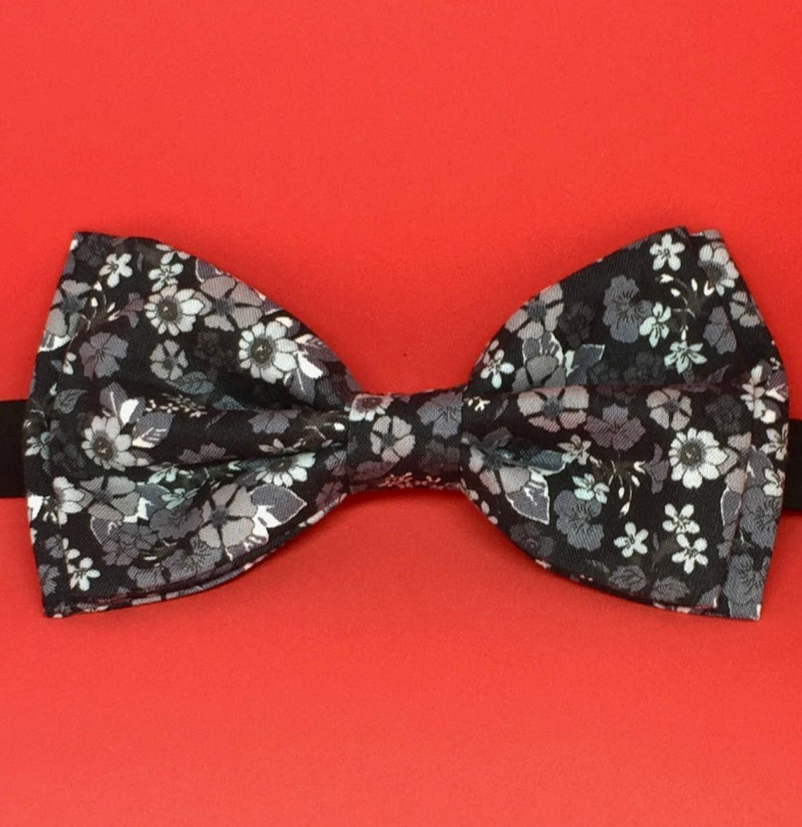 Gray Floral Bow Tie Gray White Bow Tie Black Floral Bow Tie Etsy