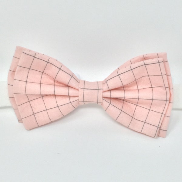 Pink Gray Bow Tie Plaid Bow Tie Cotton Candy Bow Tie Shell Pink Gray Bow Tie Pastel Pink Plaid Bow Tie Boys Bow Tie Shell Pink Bow Tie