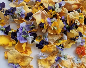 Yellow Dried rose Petals + Dried Pansies. Natural, Biodegradable. Lovely for Wedding Confetti. 5 cups.