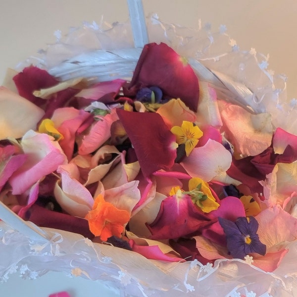 NEW! Freeze-Dried Rose Petals and Pansies. Biodegradable Confetti for wedding toss and for flower girl basket. 1 liter = 5 cups.
