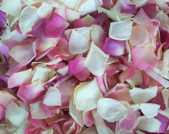 10 tazas = 2 litros de pétalos de rosa liofilizados en color rosa y marfil. Preciosa decoración para bodas. ¡Sin cargos adicionales para clientes de EE. UU.!