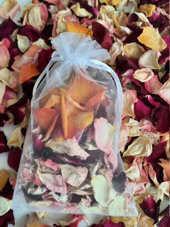 10 Natural Wedding Dried Rose Petal Confetti Organza Bags Biodegradable Flowers 
