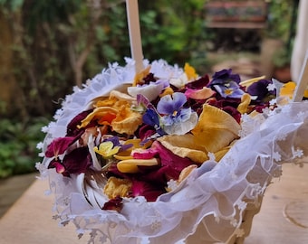 Flower Girl Basket includes lovely Dried Rose Petals and Dried Pansies. 100% natural confetti.