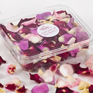 Wedding Confetti. Biodegradable Dried Roses Petals. 5 cups. colors: Fuchsia, Pink, Purple, dark red and Ivory.
