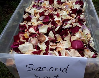 Dried Rose Petals. 50 cups (10 liters) in bulk. Second best rose petals. Lovely natural petals for wedding.