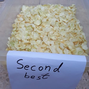 Petali di rosa liofilizzati. 50 tazze (10 litri) alla rinfusa. Petali di rosa di seconda scelta. Colore avorio/crema. Deliziosi petali naturali per matrimonio.