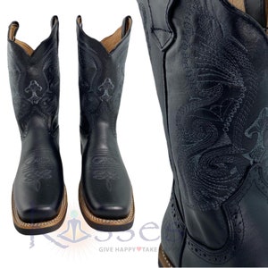 TJAYZ Handmade Leather Cowboy Boots: Mens Western Rodeo Botas 10 styles 890 Black/Black